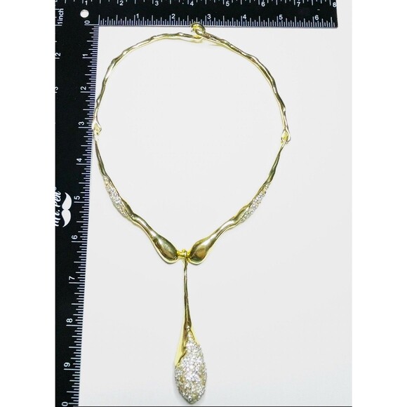 Crystal Teardrop Collar Necklace 14k Gold Plated Alexis Bittar Solanales O30 - Picture 3 of 5